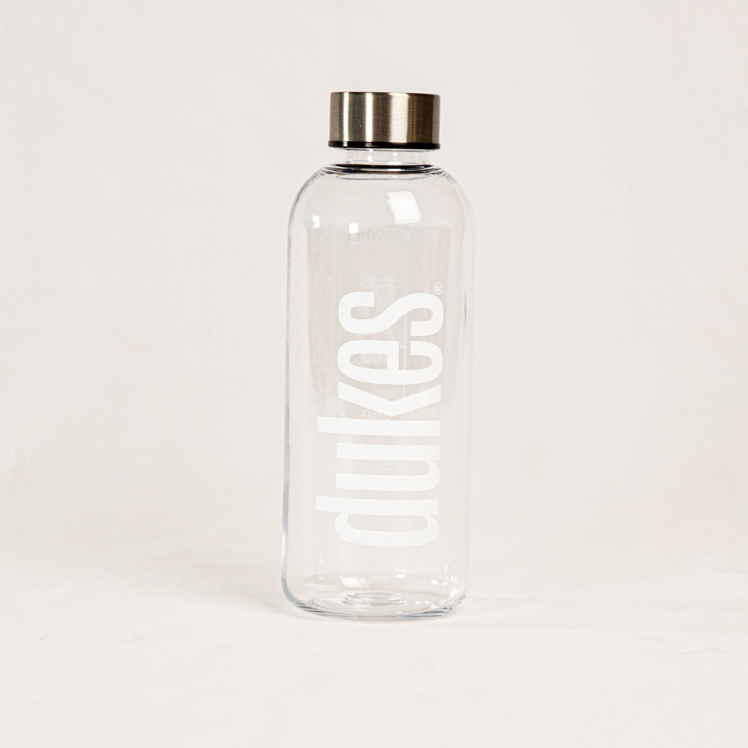 Front of Dukes Transparent Hydration Bottle