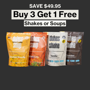 A image of a 4 flavours of Dukes Weight Loss bag products with 